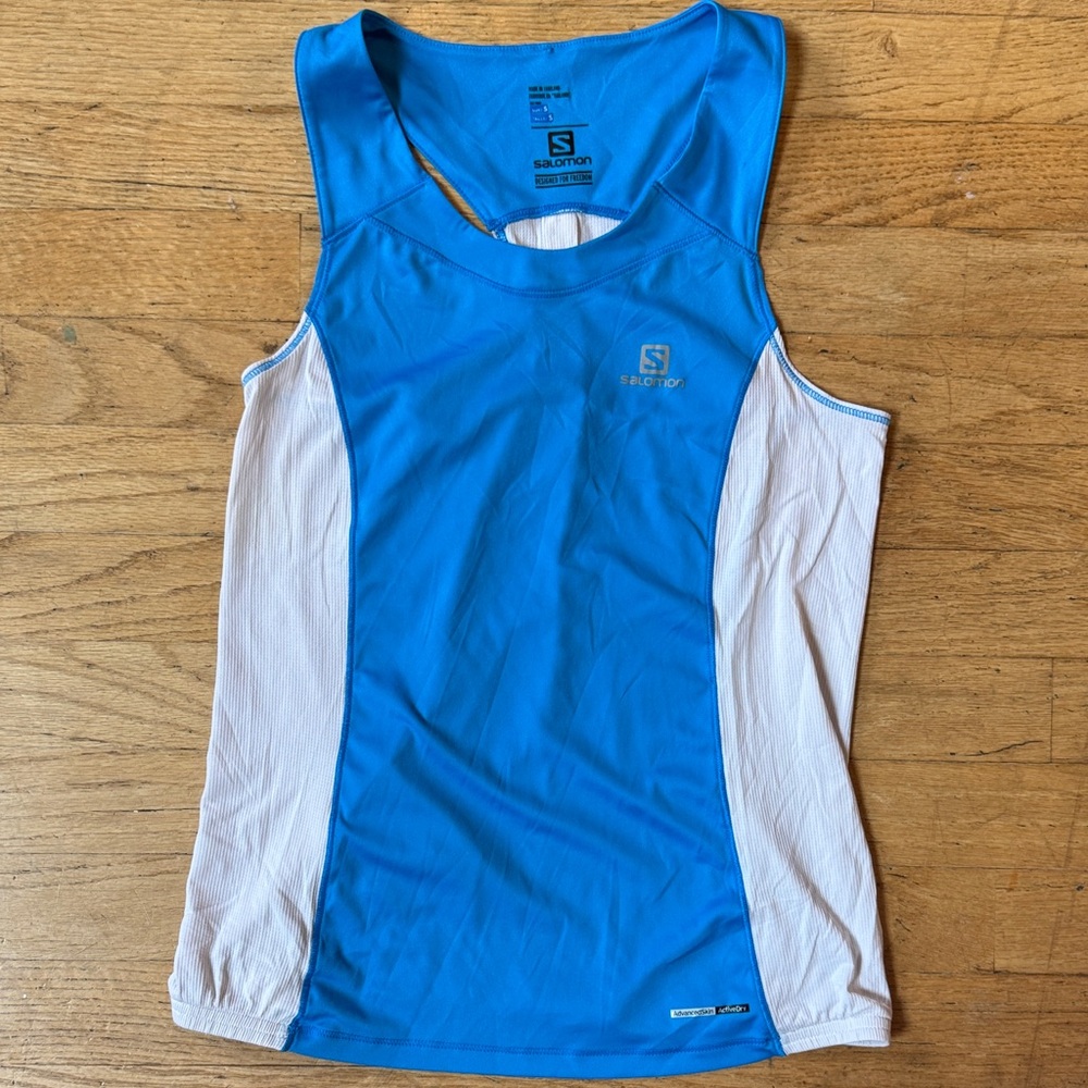 Salomon Women's Dynamic Blue and White running tank top size small